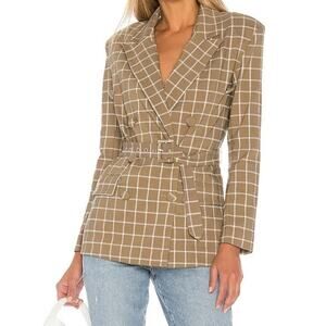 Lovers + Friends Kyrie Belted Blazer NEW Olive Plaid Double Breasted Jacket XS